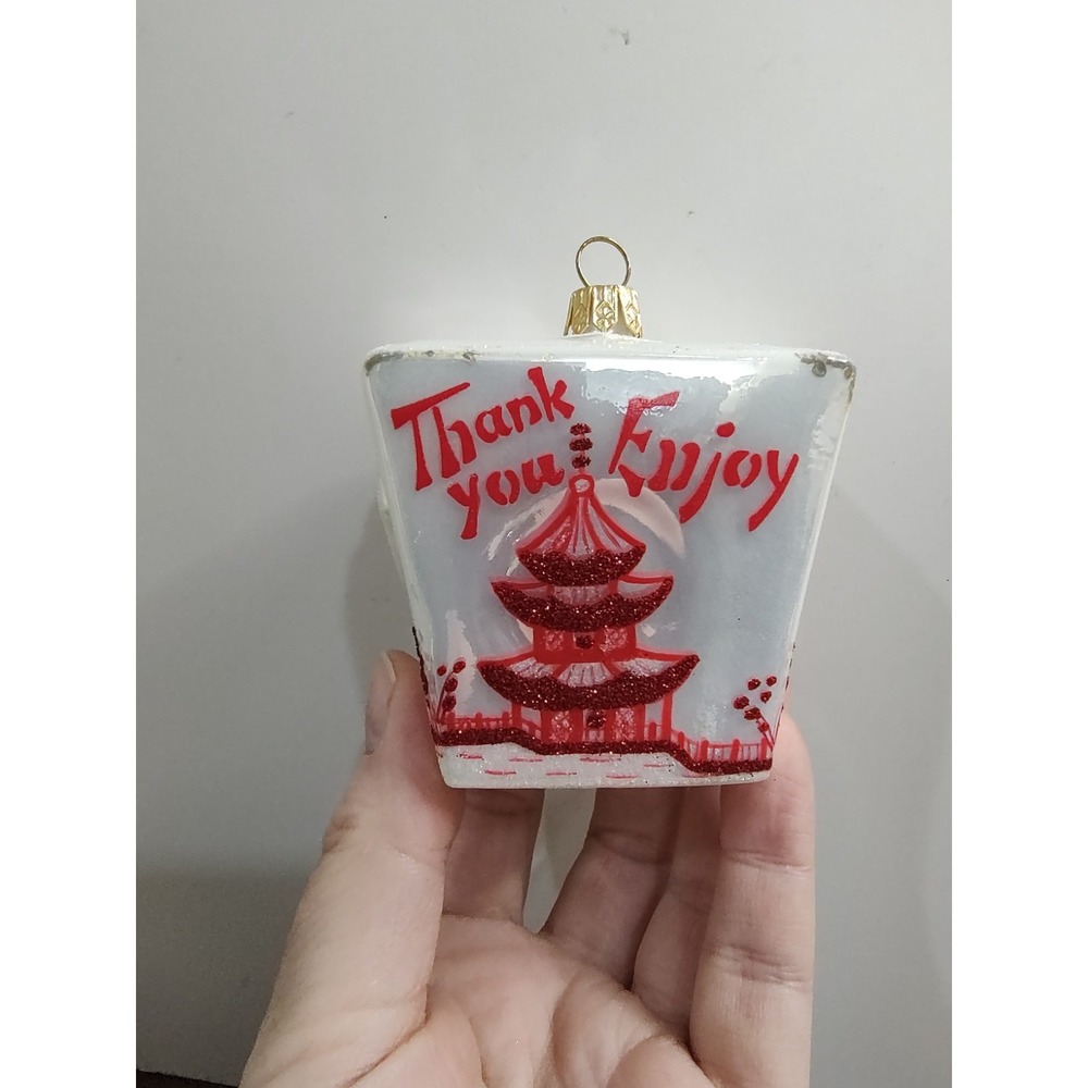 Sur La Table Take Out Chinese Food Box Blown Glass Christmas Holiday Ornament A8
